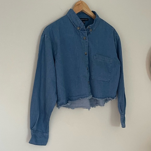 Kendall & Kylie Chambray Long Sleeve Blue Shirt - Picture 3 of 11
